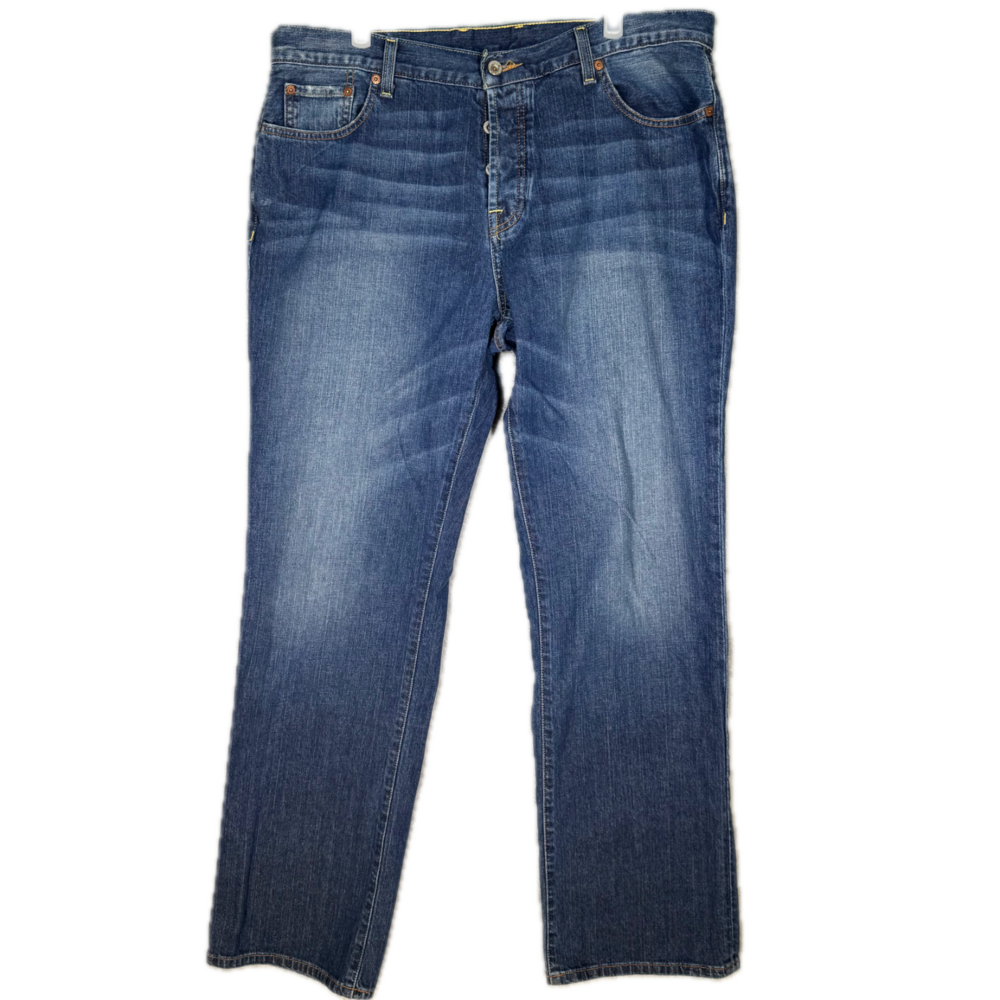 Lucky Brand Miner Jeans Men's 38x34 Blue Denim Slim Bootcut Button Fly